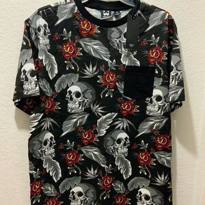 Mens Westy Black Skull And Roses Pocket T-shirt X Large NWT